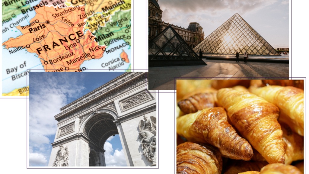 France with bread and wine and Arc de Triomphe