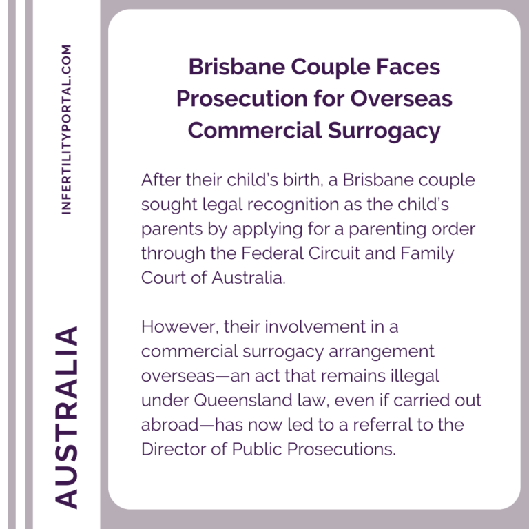 Australia - Brisbane IP to be prosecutedd for commercial surrogacy